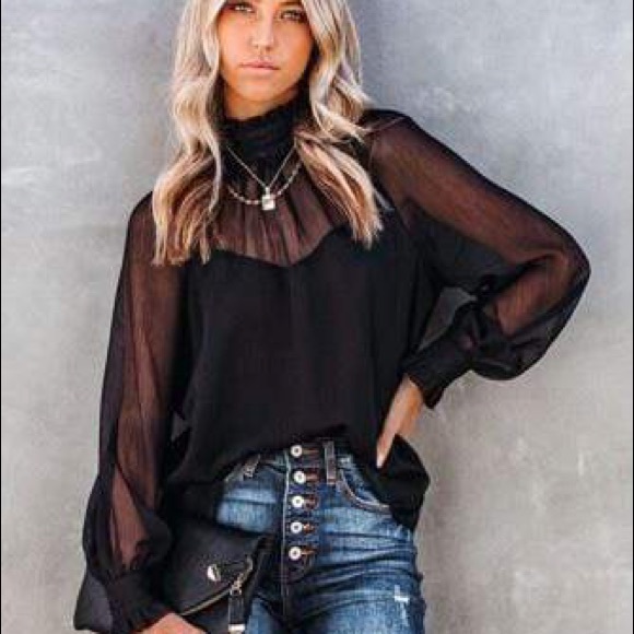 Best Kept Secret Blk Sheer Blouse - Picture 3 of 3